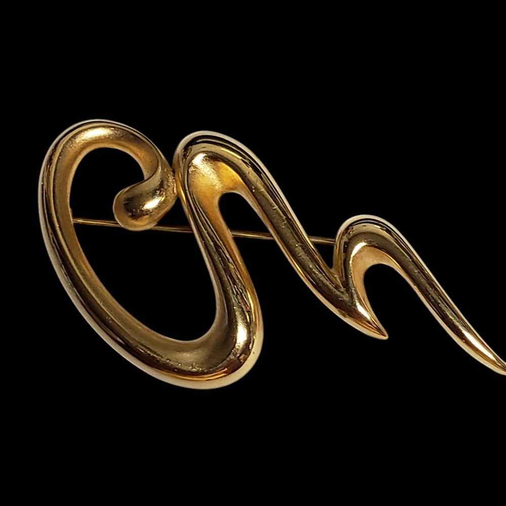 Vintage P.E.P. Edwin Pearl Gold Wave Brooch Pin